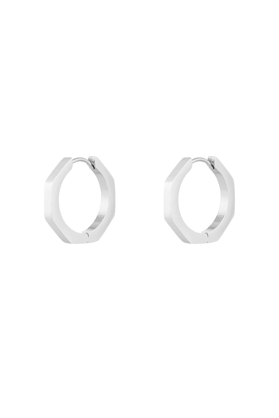 Hexagon Silver Hoops