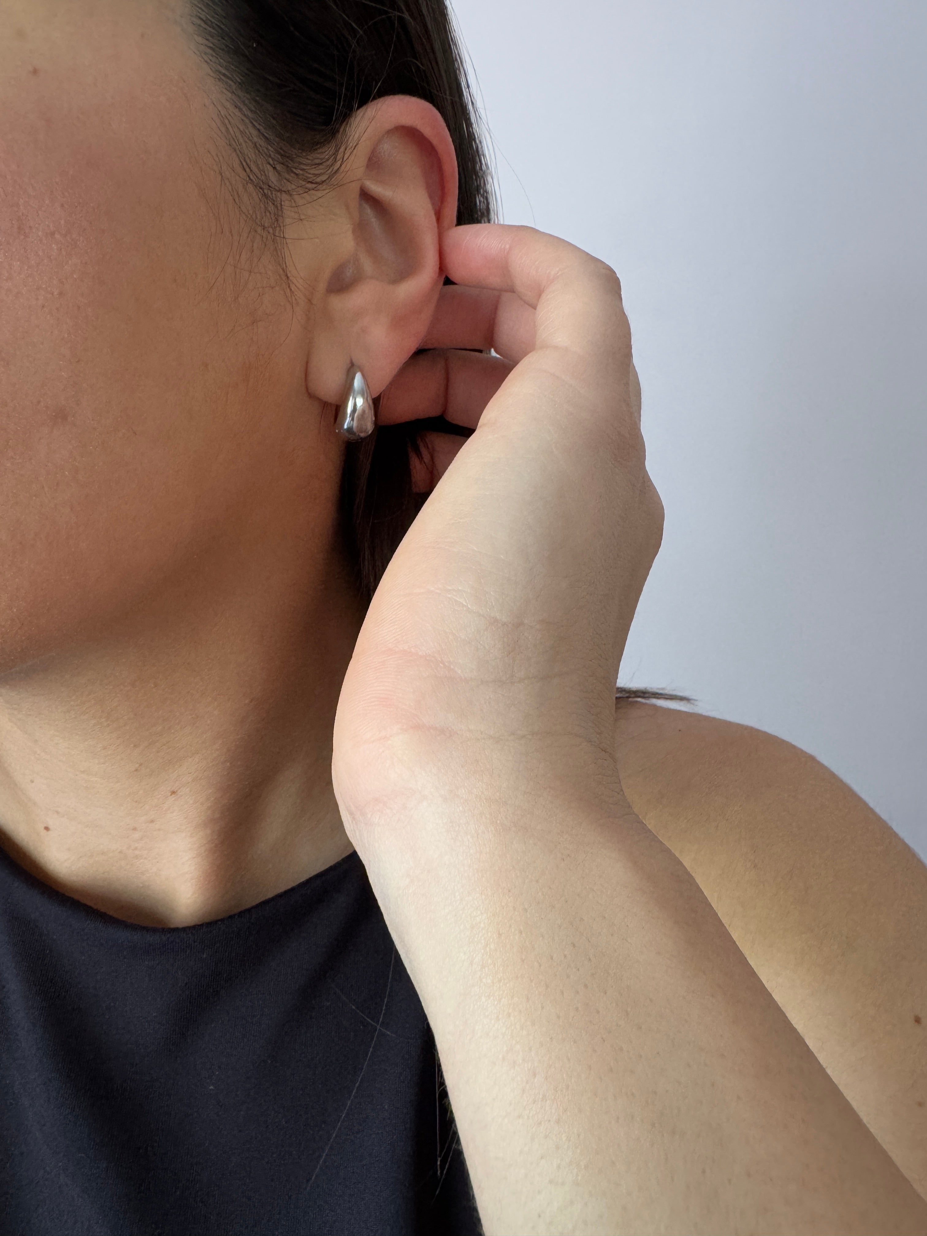 Tear Drop Silver Huggies