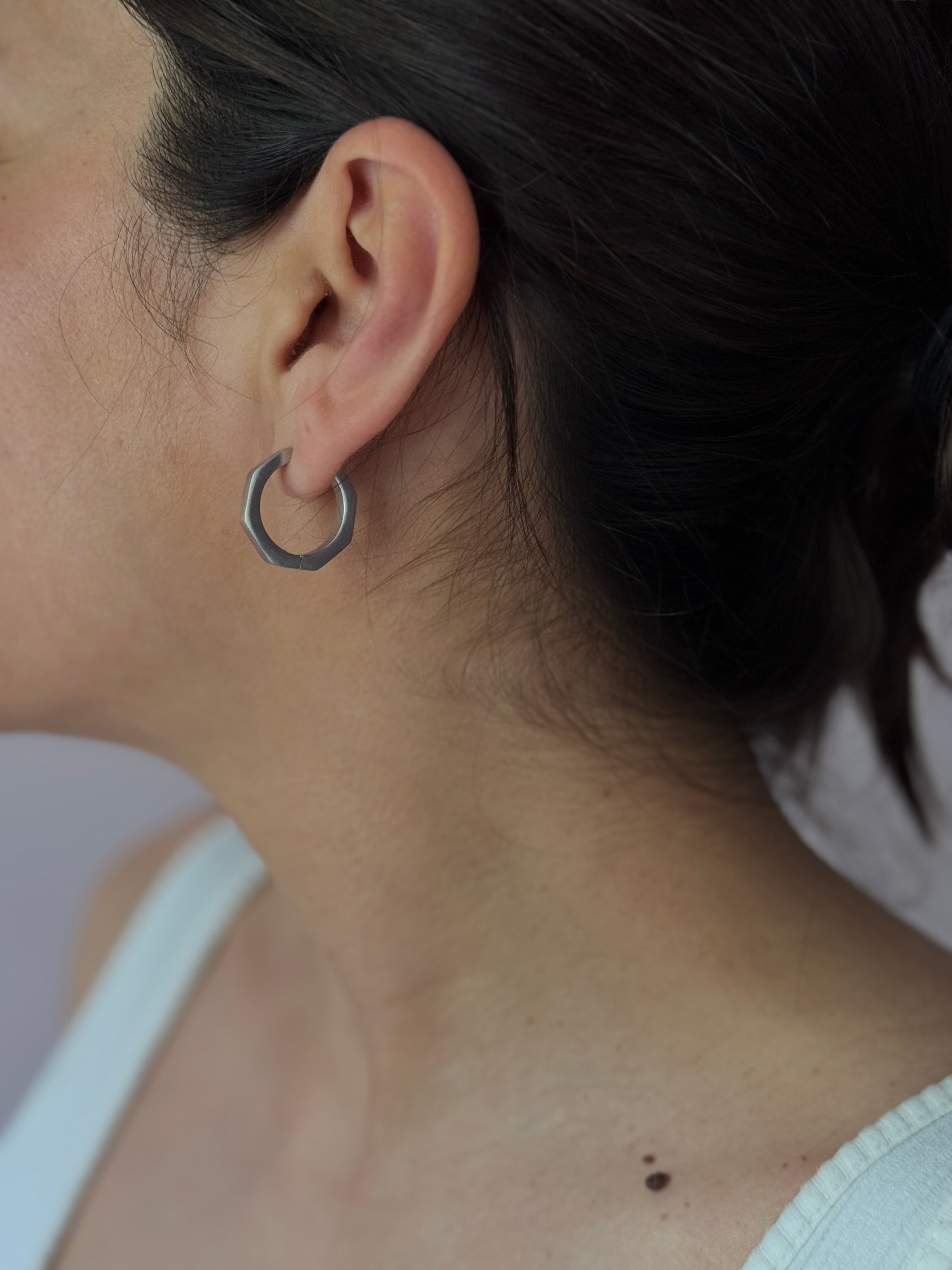 Hexagon Silver Hoops