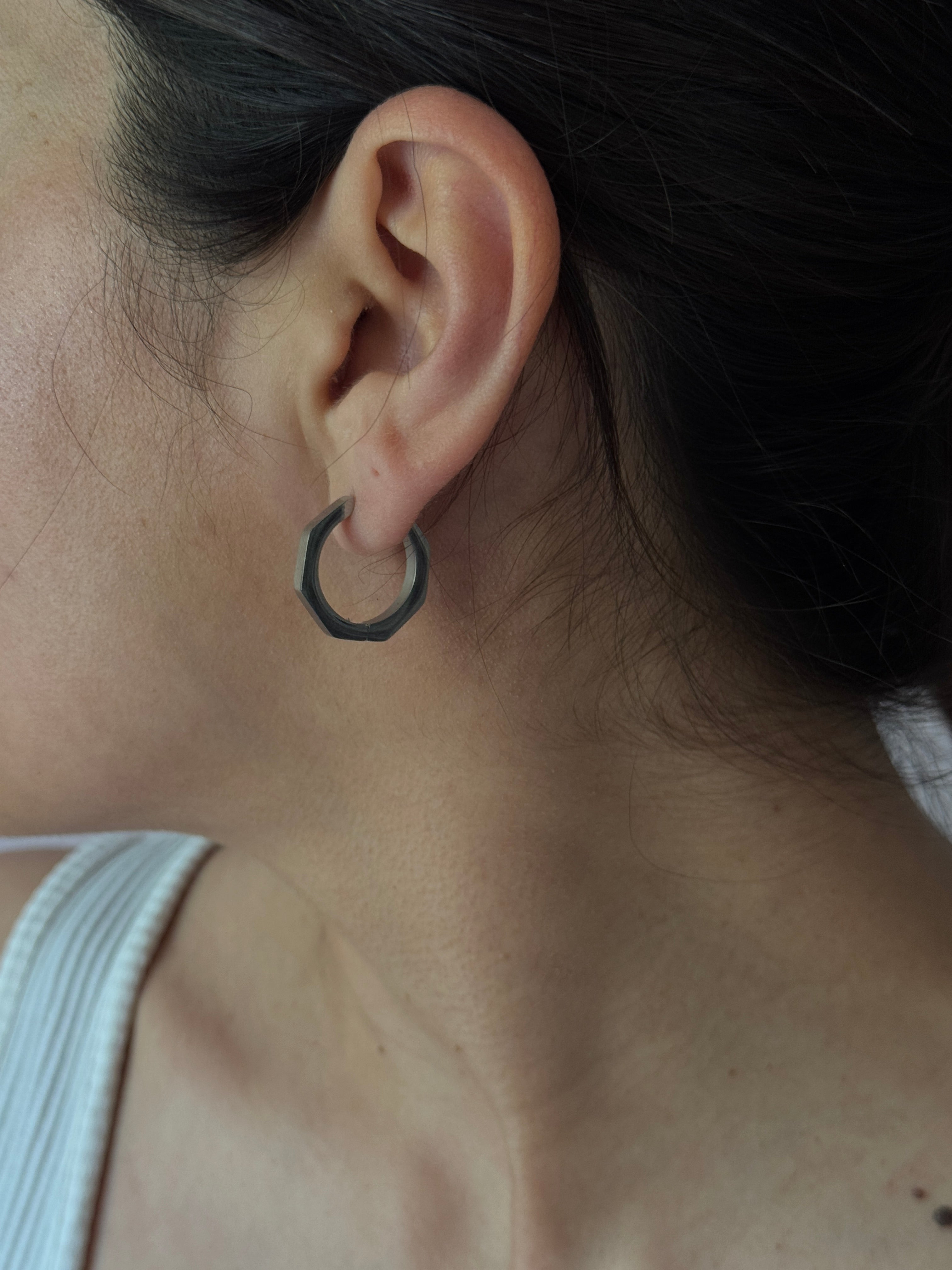 Hexagon Silver Hoops