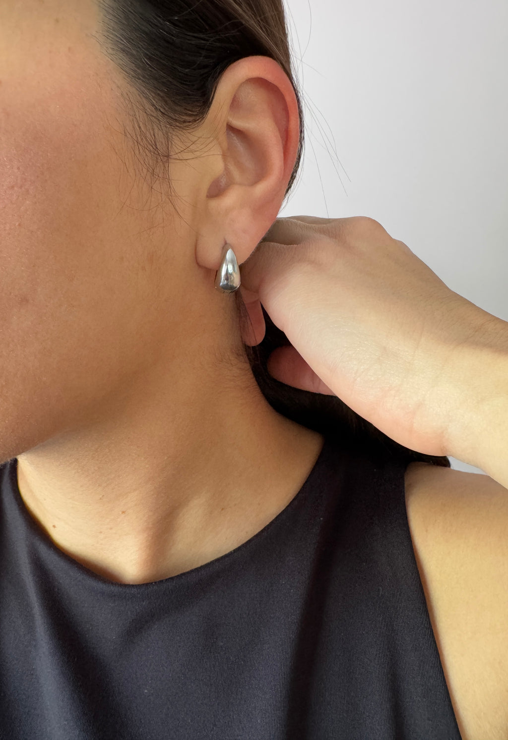 Tear Drop Silver Huggies