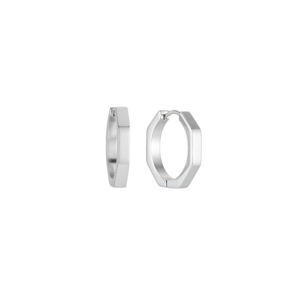 Hexagon Silver Hoops